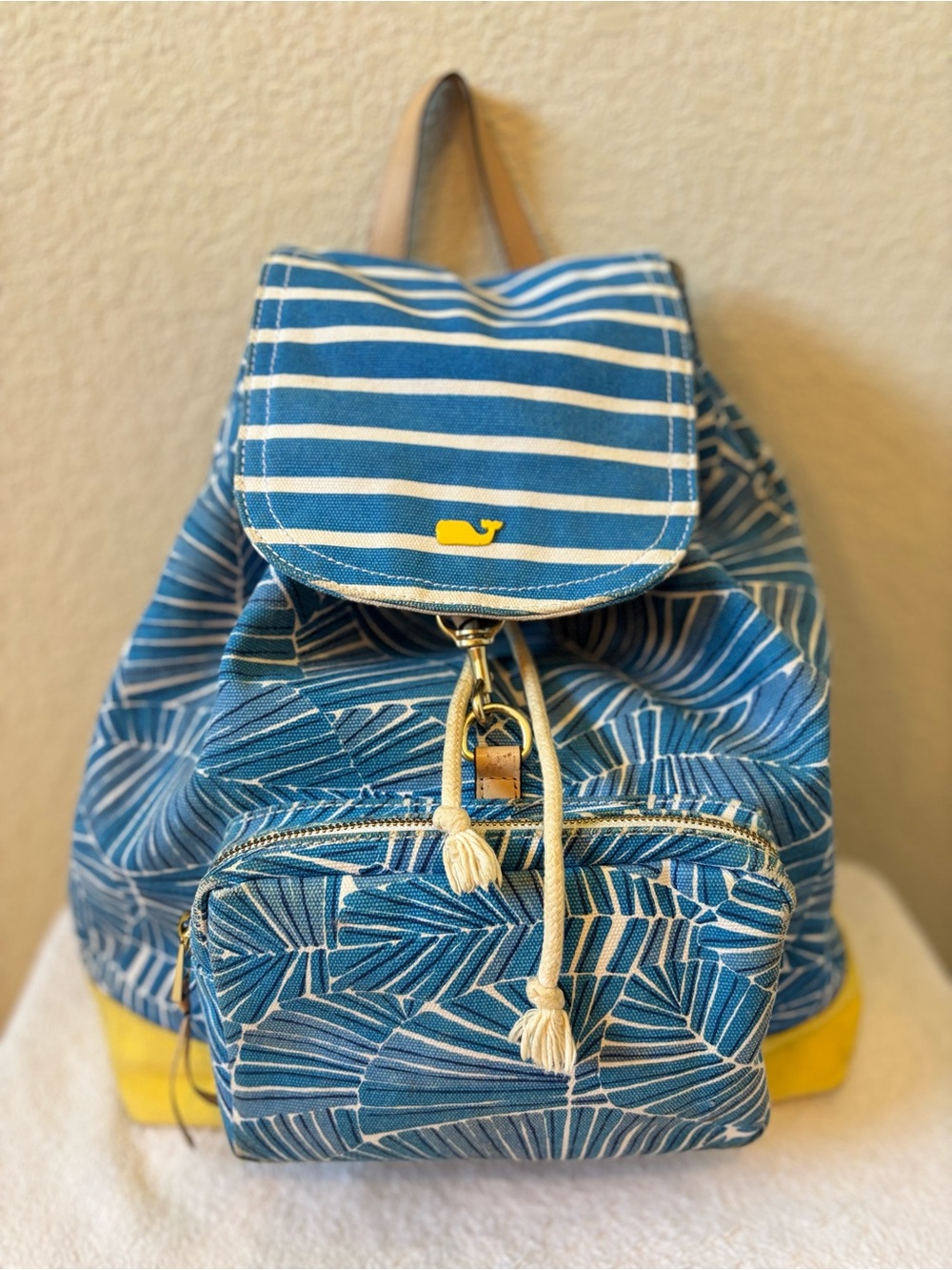 Vineyard Vines SBlue & Yellow Canvas Backpack - Whale Logo